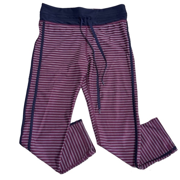 The Upside Leggings Burgundy Red Rum And Raisin NYC Striped Performance Pant 6 - Picture 2 of 10
